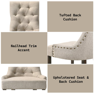 English Elm Farren Tufted Beige Fabric Side Chairs Set of 2 with Nailhead Trim, Box Seat & Weathered Oak Legs B2726P338680