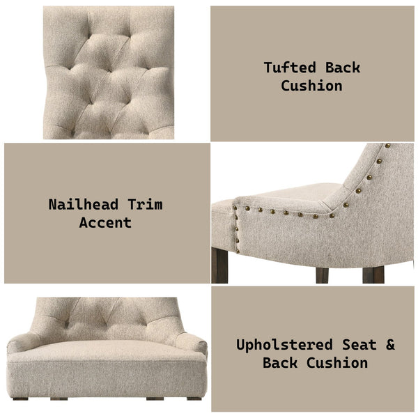 English Elm Farren Tufted Beige Fabric Side Chairs Set of 2 with Nailhead Trim, Box Seat & Weathered Oak Legs B2726P338680