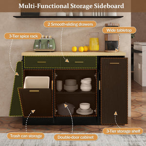 English Elm Trexm Farmhouse Kitchen Sideboard with Hidden Trash Cabinet and Built-in Spice Rack Black XW000027AAB