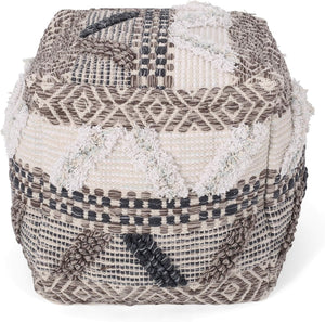English Elm Christopher Knight Home® - WOVEN Wool Pouf Multi-Color Handwoven Boho Cotton Cube with Removable Zip Cover & Polystyrene Fill 67864.00