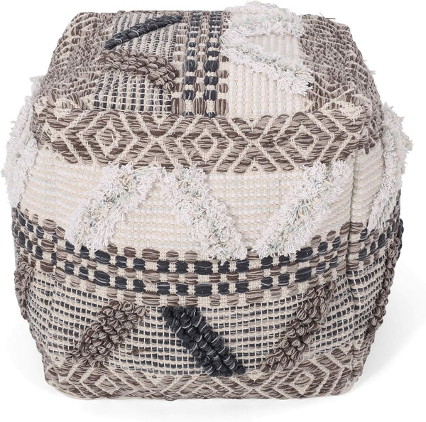 English Elm Christopher Knight Home® - WOVEN Wool Pouf Multi-Color Handwoven Boho Cotton Cube with Removable Zip Cover & Polystyrene Fill 67864.00