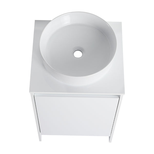 English Elm 32" Modern Freestanding Bathroom Vanity With Art Ceramic Sink & Small Storage Cabinet - Glossy White W999S00432