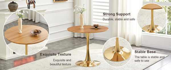 English Elm Round Faux Marble Tulip Pedestal Dining Table Mid Century Modern for Small Bistro Spaces Gold,Wood W2920P401552