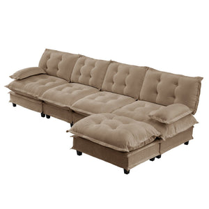 English Elm 138" Chenille Modular Cloud Sectional with Ottoman Deep Seat Lounge Sofa for Apartments Light Coffee W714S01715