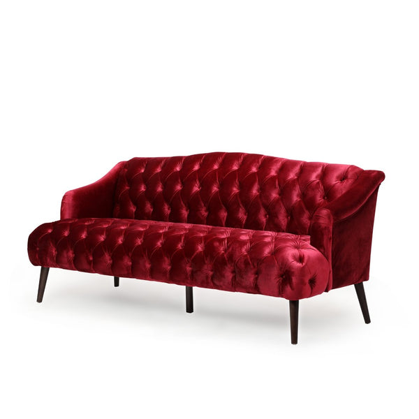 English Elm Comfy Hi-back Three Seat Sofa with Tufted Pu Upholstery and Tapered Birch Legs N760P178601R