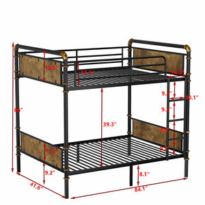 English Elm Twin XL Industrial Metal Bunk Bed with Rustic Wood Accents, Detachable Twin XL Stackable Design, 300lb Capacity W2580P285206