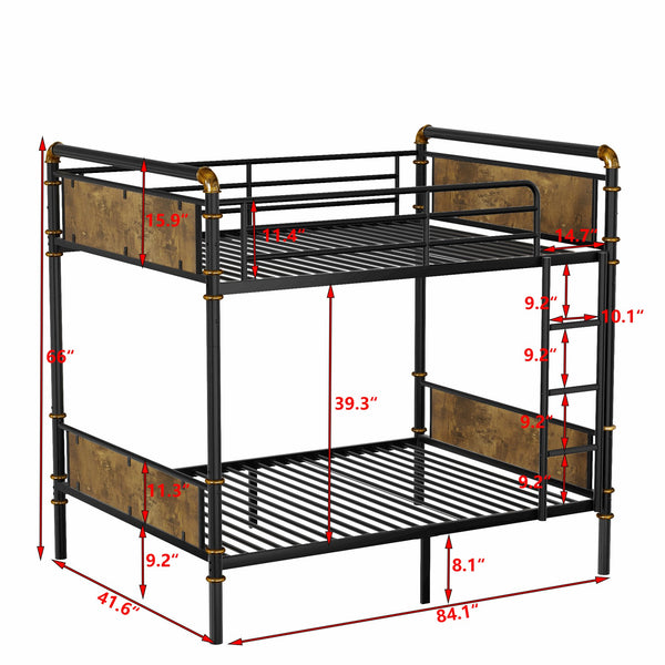 English Elm Twin XL Industrial Metal Bunk Bed with Rustic Wood Accents, Detachable Twin XL Stackable Design, 300lb Capacity W2580P285206