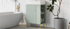 English Elm 21.6" Green Bathroom Vanity with Ceramic Sink, Right Side Storage, Gold Legs, Soft-Close Hinges, Modern Design SV000006AAF