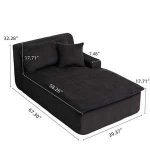 English Elm Left Armrest Chaise Lounge Chair Upholstered Sleeper with High-Res Foam, Corduroy, No Assembly Needed Black W1170P333285