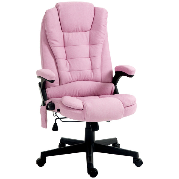 English Elm Homcom 6 Point Vibrating Massage Office Chair With Heat, Pink Linen High Back For Ultimate Comfort W2225P217958