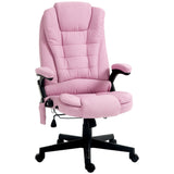 English Elm Homcom 6 Point Vibrating Massage Office Chair With Heat, Linen High Back Executive Office Chair With Reclining Backrest, Padded Armrests and Remote, Pink