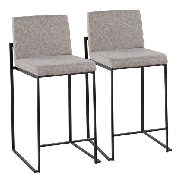 English Elm Fuji High-Back Counter Stools - Set Of 2 In Black Steel & Grey Fabric For Modern Kitchens & Bars B202P221951