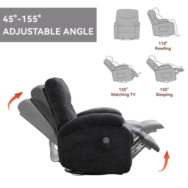 English Elm Hot Massage Rocking Swivel Lounge Chair with Heat Lumbar Support and Cup Holder W5029P388741