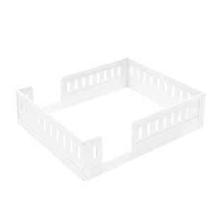English Elm Wood Full Size Kids Platform Bed Solid Pine Guardrail Low Profile Safe Sleep Frame White N709P321458K