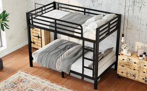 English Elm Metal Twin Over Twin Bunk Bed – Heavy-Duty Steel, Space-Saving Design, No Box Spring Needed, Black Finish W1580P372862