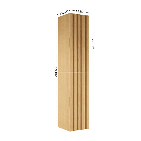 English Elm Boi Tall Narrow Wall Mounted Oak Veneer Cabinet with Soft Close Doors for Bathrooms W2615S00536