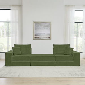 English Elm Modular Cloud Sectional Sofa with Corduroy Upholstery, Deep-Seat Sleeper Loveseat, Removable Ottoman, No-Assembly Comfort and Customizable Configuration Green W1117P357544