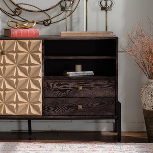 English Elm Solid Wood Sideboard With Handcrafted Geometric Design, Smart Storage & Rustic Finish For Versatile Spaces W3158P351694-GIGA