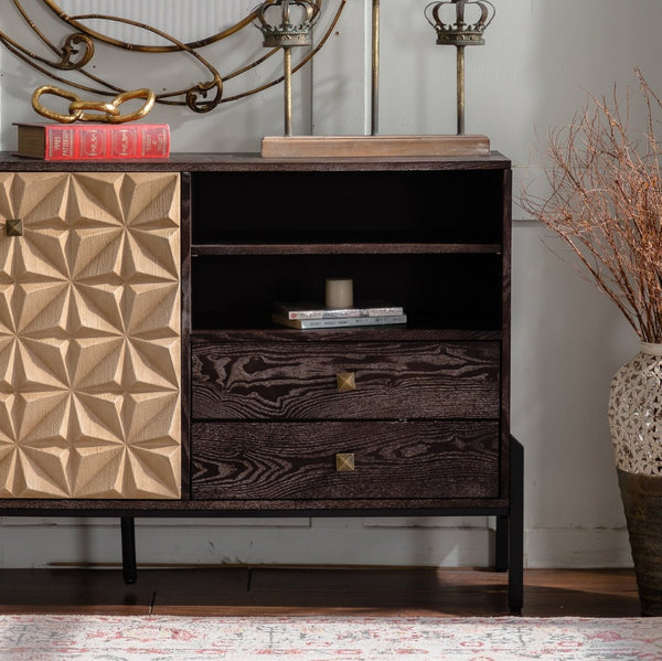English Elm Solid Wood Sideboard With Handcrafted Geometric Design, Smart Storage & Rustic Finish For Versatile Spaces W3158P351694-GIGA