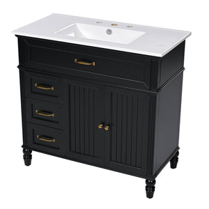 English Elm 36" Modern Bathroom Vanity with Ceramic Sink, Solid Wood + MDF Frame, Sleek Freestanding Design Black N725P195410B