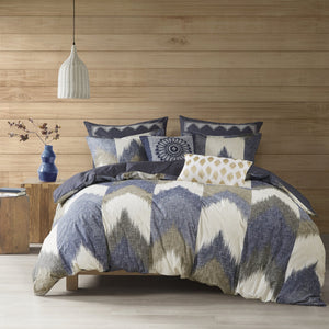 English Elm King/Cal Alpine 3-Piece Duvet Cover Mini Set — 200TC Cotton Ikat Chevron, OEKO-TEX, Antimicrobial Protection B03596514