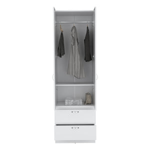 English Elm Vico 76" High Armoire Wardrobe Closet with Hanging Rod, 2 Drawers & Shelves White, Space-Saving Organizer B200P188838