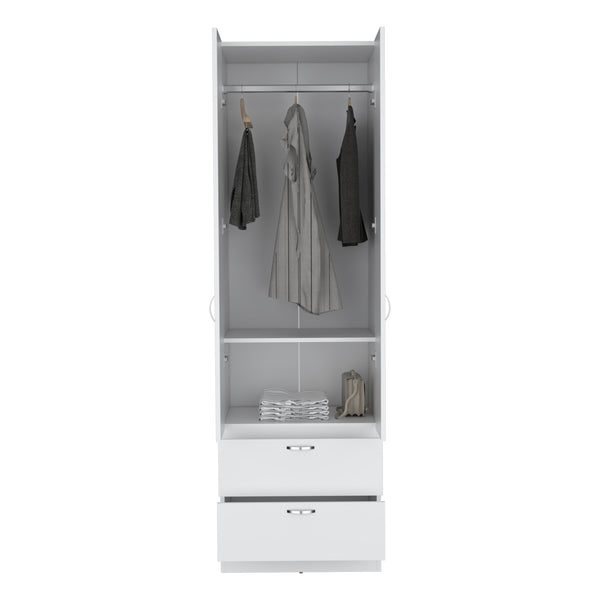 English Elm Vico 76" High Armoire Wardrobe Closet with Hanging Rod, 2 Drawers & Shelves White, Space-Saving Organizer B200P188838