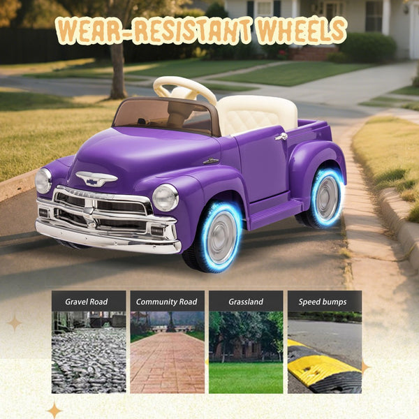 English Elm 12v Chevrolet 3100 Licensed Vintage Pickup Ride on Truck with Led Lights and Parent Remote Purple W1578P214181