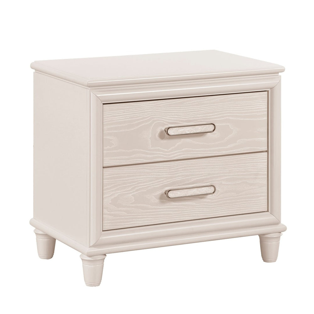 English Elm Modern Glam Two-drawer Nightstand with Usb Charging Embossed Panels Chrome Pulls B011P416543