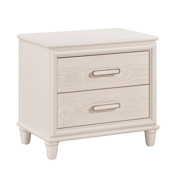 English Elm Modern Glam Two-drawer Nightstand with Usb Charging Embossed Panels Chrome Pulls B011P416543
