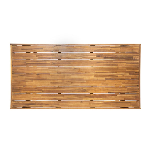 English Elm 67" Outdoor Solid Acacia Dining Table Slatted Teak Finish Seats Six Patio Garden N762P371718D