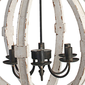 English Elm 22 Inch Six Light Carved Pine Wood Candelabra Chandelier Distressed White Farmhouse B056P416815