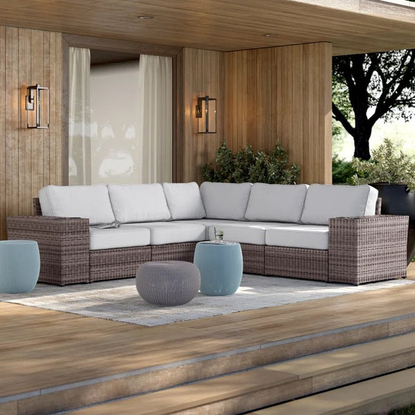 English Elm 102" Reversible Outdoor Wicker Sectional Sofa with Cushions, 4-Seater, Aluminum Frame, No Assembly Needed B120S00011