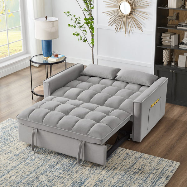 English Elm 4 Loveseat Sofa Bed with Storage Pockets & Armrests, Convertible Pull-Out Sleeper with Wheels, Tufted Comfort and Durable Frame for Small Spaces Gray W2186P166130