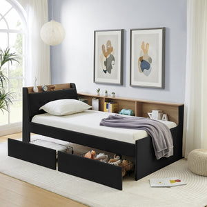 English Elm Twin Size Velvet Daybed With Storage Drawers, Wireless Charging & Led Lights For Small Spaces W1413S00110-GIGA