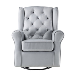 English Elm Grey Tufted Swivel Glider Chair with Metal Legs — Transitional Elegant Rocking Accent Seat for Living Spaces B062P186520