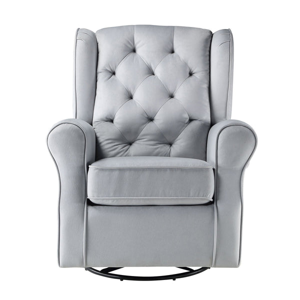 English Elm Grey Tufted Swivel Glider Chair with Metal Legs — Transitional Elegant Rocking Accent Seat for Living Spaces B062P186520