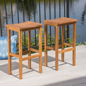 English Elm Christopher Knight Home® - CARIBBEAN Acacia Wood 30" Outdoor Barstool Set of 2 — Weather-Resistant Saddle Seats, Slat Design Natural 61426.00