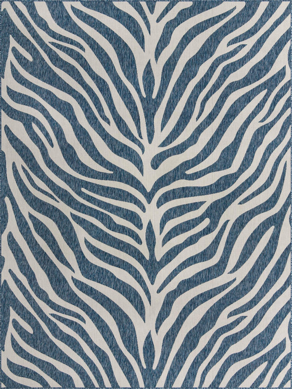 Unique Loom Outdoor Safari Tsavo Machine Made Animal Print Rug Blue, Ivory 9' 0" x 12' 0"