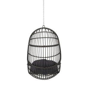 English Elm Christopher Knight Home® - BERKSHIRE Wicker Hanging Chair with 8ft Chain — Weather‑Resistant Faux Rattan Swing, 300 lb Capacity Gray 70843.00GDGRY