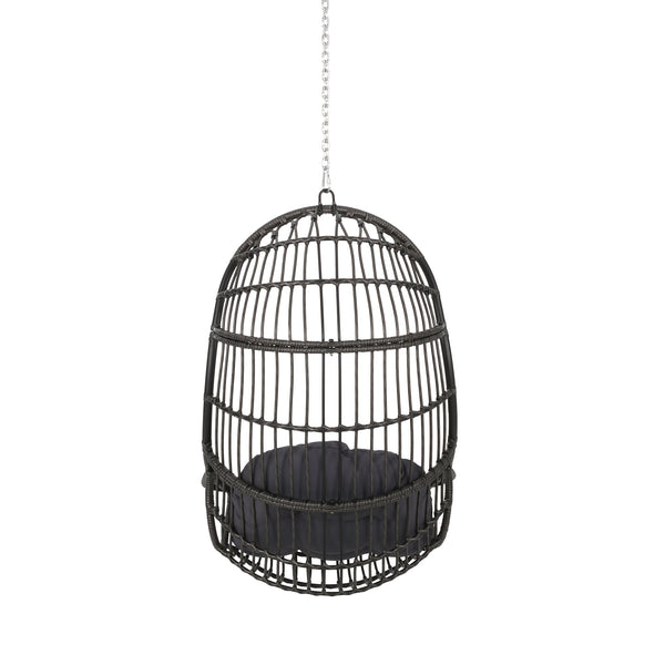 English Elm Christopher Knight Home® - BERKSHIRE Wicker Hanging Chair with 8ft Chain — Weather‑Resistant Faux Rattan Swing, 300 lb Capacity Gray 70843.00GDGRY