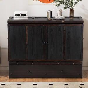 English Elm Queen Murphy Wall Bed with Pull Out Drawer and Built in Usb Charging Cabinet Espresso N708P205905P