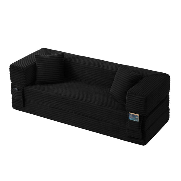 English Elm Modern Cord Fabric Convertible Sofa Sleeper Low Profile Square Frame for Apartments Black W3396P439851