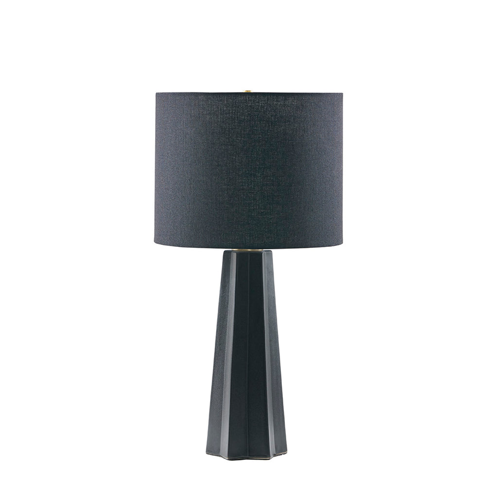 JLA Home INK+IVY - Geometric Athena Matte Black Ceramic Table Lamp with Fluted Base, Black Linen Shade, Rotary Switch, Ready-to-Use MT153-0049
