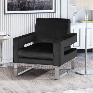 English Elm Christopher Knight Home® - ARM Velvet Arm Chair Black Velvet U-Shape Club Chair with Silver Stainless Steel Legs Modern Glam Elegance 67838.00NVLTBLK