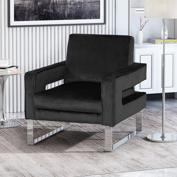English Elm Christopher Knight Home® - ARM Velvet Arm Chair Black Velvet U-Shape Club Chair with Silver Stainless Steel Legs Modern Glam Elegance 67838.00NVLTBLK