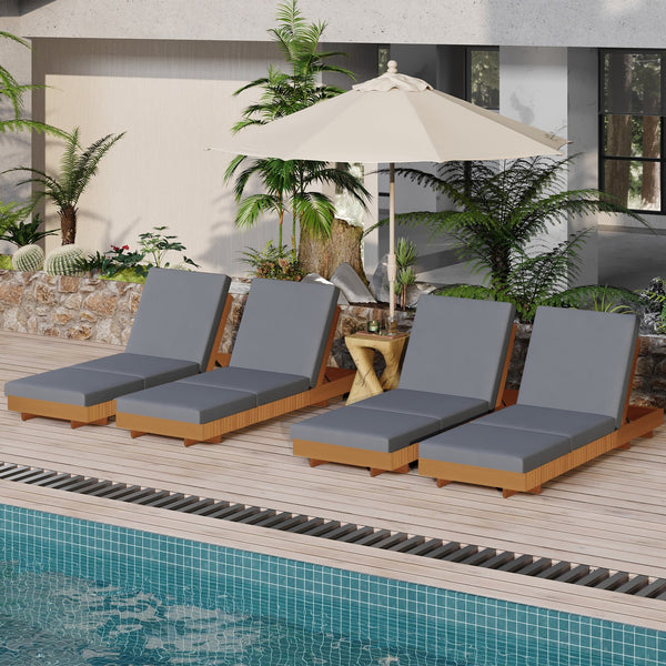 English Elm Christopher Knight Home® - Lounge Chaise Set – Stylish Acacia Wood With Water-Resistant Cushions & 6-Position Adjustability! N770P281696C_N770P208326G