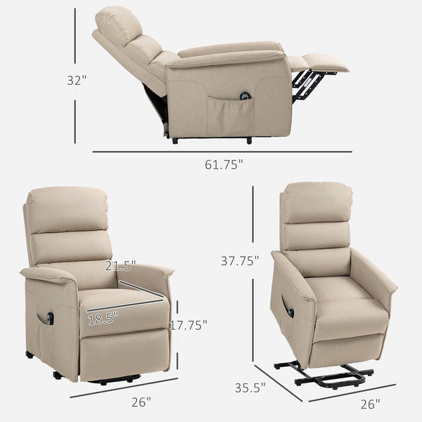 English Elm HOMCOM Electric Lift Recliner Chair with Remote Control, Supportive Foam & Pocket Storage for Seniors Beige W2225P217221
