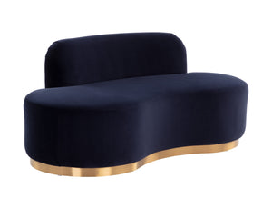 Sunpan Cassey Bench – Contemporary Curved Design with Gold Stainless Steel Base for Stunning Home Appeal Meg Indigo