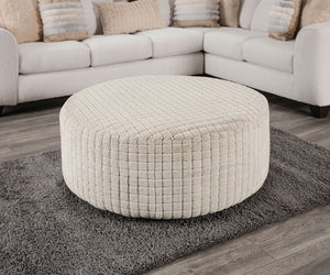 English Elm Soft Iroquois Round Ottoman Patterned Chenille Upholstery 41" Wide Transitional Elegance, Plush Top Tan 42 L x 42 W x 18 H B2741P354532